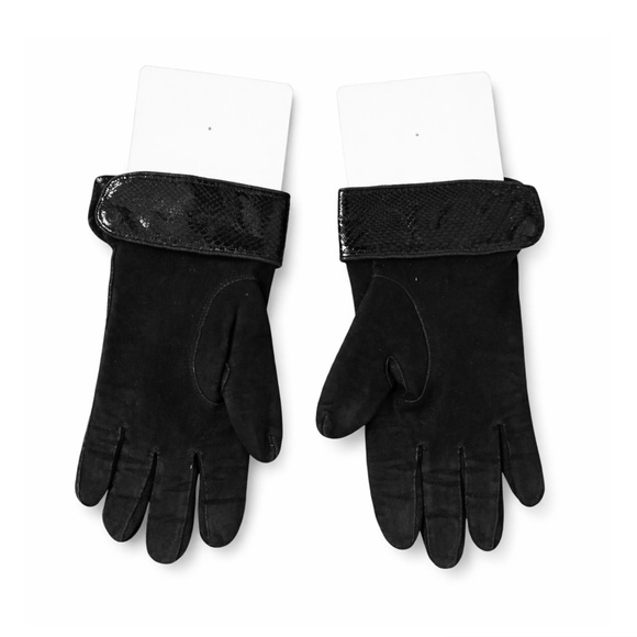 Valentino Black Suede Gloves with Embossed Leather Cuff - Picture 4 of 9